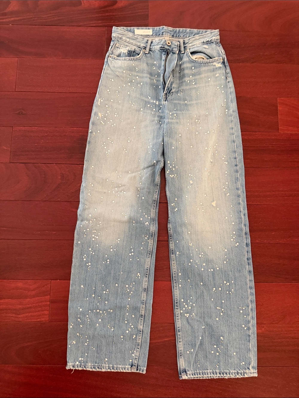 Zara Light Blue Speckled Straight-Leg Women’s Jeans (4)